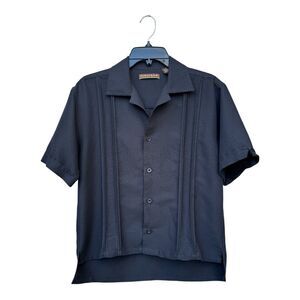 Cubavera Men’s Black Pleated Button-Down Cuban Style Shirt Small
